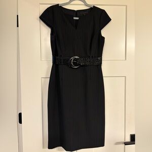 ANTONIO MELANI Black Pinstripe Midi Dress with Belt